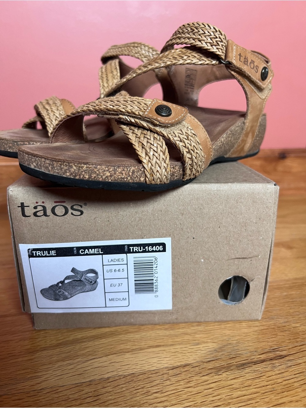 Taos Footwear Trulie Camel Braided Strap Sandals